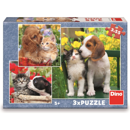 DINO Puzzle Zvířecí kamarádi 3x55 dílků 146164