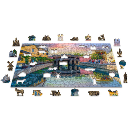 WOODEN CITY Dřevěné puzzle Japonský most ve městě Hoi An, Vietnam 2v1, 505 dílků EKO 147676