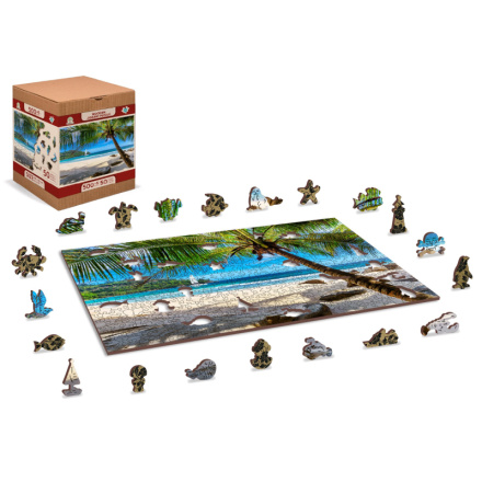 WOODEN CITY Dřevěné puzzle Pláž na Paradise Island, Karibské moře 2v1, 505 dílků EKO 147678