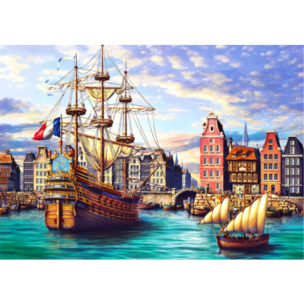 WOODEN CITY Dřevěné puzzle Staré lodě v přístavu 2v1, 505 dílků EKO 147698