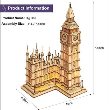 ROBOTIME Rolife Svítící 3D dřevěné puzzle Big Ben 220 dílků 147977