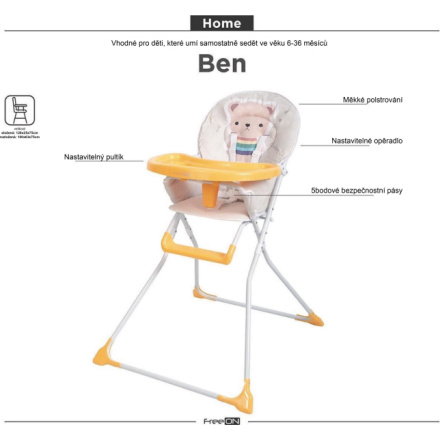 FreeOn Jídelní židlička Ben Panda 148976
