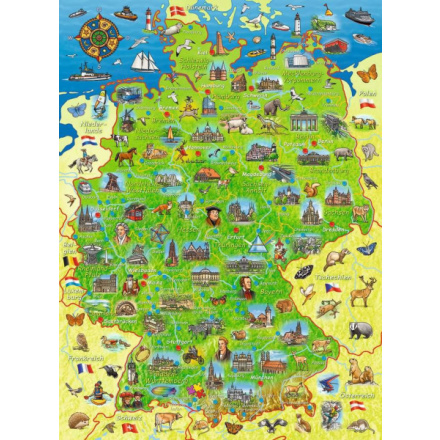 RAVENSBURGER Puzzle Barevná mapa Německa XXL 200 dílků 149434