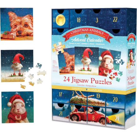 EUROGRAPHICS Puzzle Adventní kalendář: Vánoční zvířátka 24x50 dílků 149709