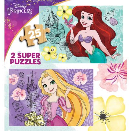 EDUCA Dřevěné puzzle Disney princezny: Locika a Ariel 2x25 dílků 150100