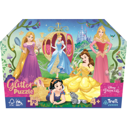 TREFL Třpytivé Glitter puzzle v kufříku Disney: Šťastné princezny 70 dílků 150816