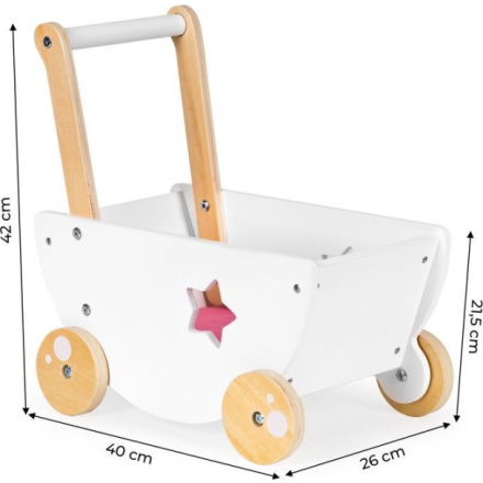 ECOTOYS Dřevěný vozík pro panenky bílý s hvězdičkou 150918