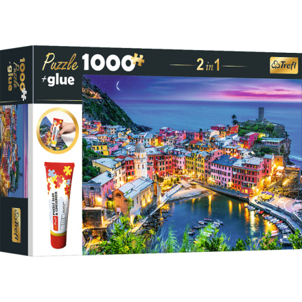 TREFL Sada 2v1 puzzle Vernazza, Ligurie, Itálie 1000 dílků s lepidlem 152881