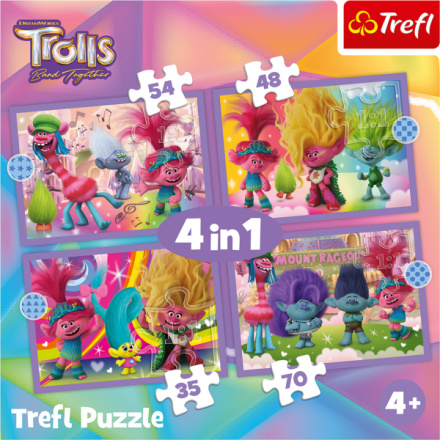 TREFL Puzzle Trollové 3: Barevné dobrodružství 4v1 (35,48,54,70 dílků) 155977