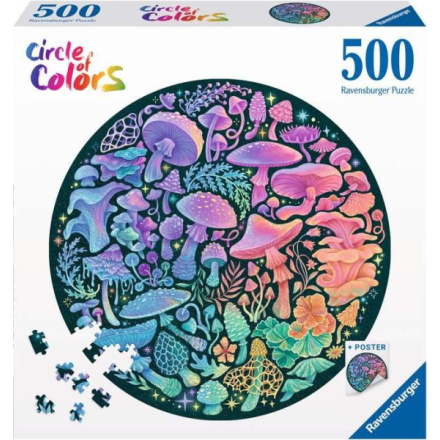 RAVENSBURGER Kulaté puzzle Kruh barev: Houby 500 dílků 157958