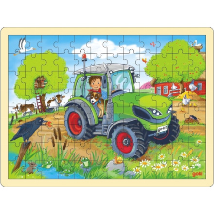GOKI Dřevěné puzzle Traktor 96 dílků 158449