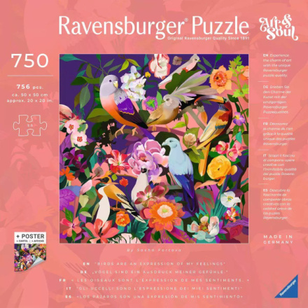 RAVENSBURGER Čtvercové puzzle Art & Soul: Pozorování ptáků 750 dílků 159024