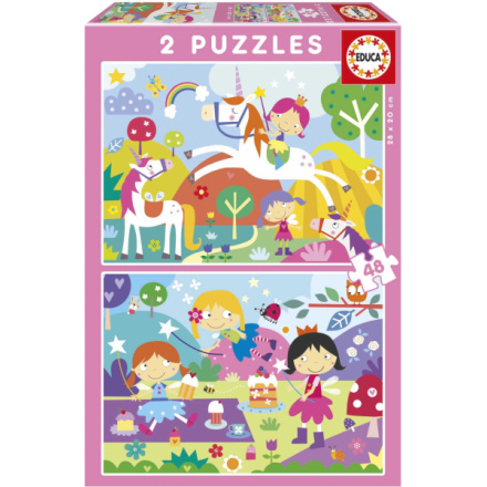 EDUCA Puzzle Jednorožci a Víly 2x48 dílků 160017