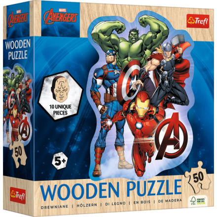 TREFL Dřevěné obrysové puzzle Avengers a jejich dobrodružství 50 dílků 161000