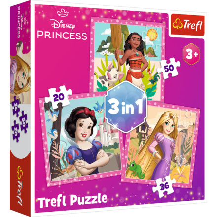 TREFL Puzzle Disney princezny: Vaina, Locika a Sněhurka 3v1 (20,36,50 dílků) 161456