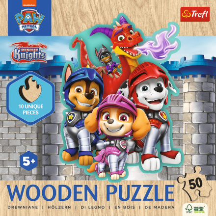 TREFL Dřevěné obrysové puzzle Tlapková patrola: Rescue Knights 50 dílků 162182