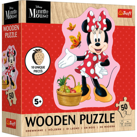 TREFL Dřevěné obrysové puzzle Šťastná Minnie 50 dílků 162184