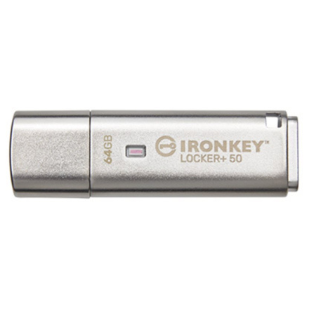 Kingston IronKey Locker+ 50/64GB/USB 3.1/USB-A/Stříbrná, IKLP50/64GB