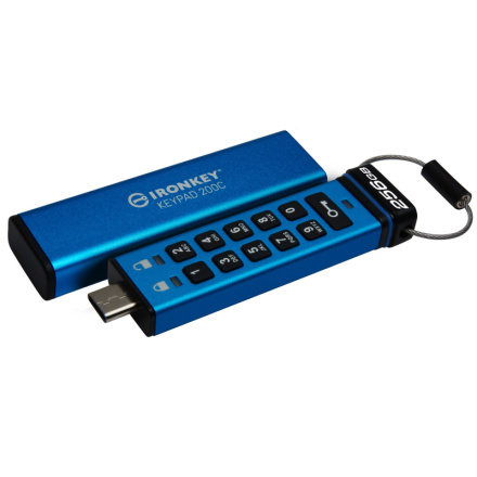 Kingston Ironkey Keypad 200C/256GB/USB 3.0/USB-C/Modrá, IKKP200C/256GB