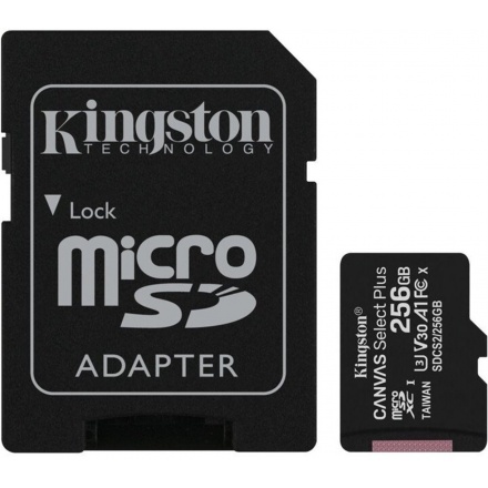 Kingston CANVAS SELECT PLUS/micro SDXC/256GB/100MBps/UHS-I U3 / Class 10/+ Adaptér, SDCS2/256GB