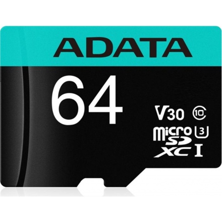 ADATA V30S/micro SDXC/64GB/UHS-I U3 / Class 10/+ Adaptér, AUSDX64GUI3V30SA2-RA1