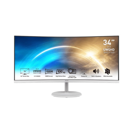 MSI/PRO MP341CQW/34"/VA/3440x1440/100Hz/1ms/White/2R, PRO MP341CQW