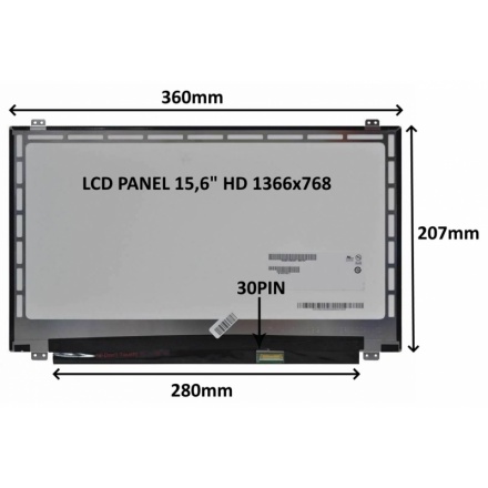 SIL LCD PANEL 15,6" HD 1366x768 30PIN LESKLÝ / ÚCHYTY NAHOŘE A DOLE, 77044461