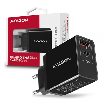 AXAGON ACU-PQ22, PD & QC nabíječka do sítě 22W, 2x port (USB-A + USB-C), PD3.0/QC3.0/AFC/FCP/Apple,, ACU-PQ22