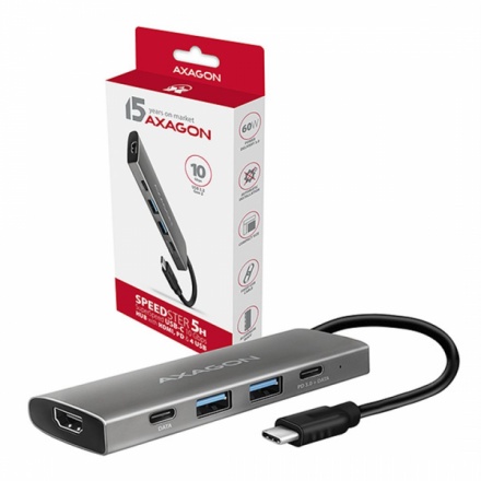 AXAGON HMC-5G2, USB 10Gbps hub, porty 2x USB-A, 2x USB-C, HDMI 4k/60, PD 100W, kabel USB-C 13cm, HMC-5G2