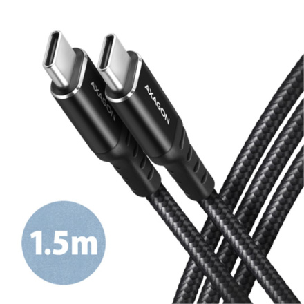 AXAGON BUCM-CM15AB, HQ kabel USB-C <-> USB-C, 1.5m, USB 2.0, PD 60W 3A, ALU, oplet, černý, BUCM-CM15AB