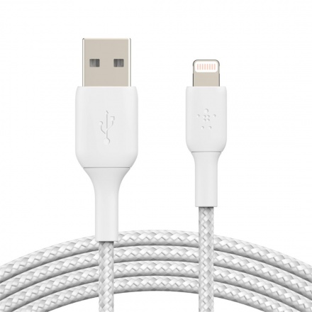 BELKIN kabel oplétaný USB-A - Lightning, 1m, bílý, CAA002bt1MWH