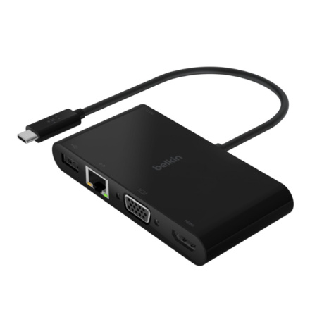 Belkin USB-C adaptér (HDMI, VGA, USB-A, LAN) + nabíjení 100W PD, AVC004BTBK