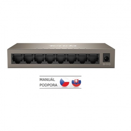 Tenda TEG1008M 8-port Gigabit Switch, 8x 10/100/1000 Mb/s, Fanless, MAC 4K, napájení AC/DC, i na zeď, TEG1008M