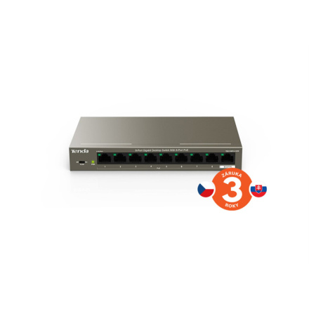 Tenda TEG1109P-8-102W PoE AT switch 8x PoE 802.3af/at + 1x Uplink, 9x 1 Gb/s, PoE+ 102W,fanless, 75011844