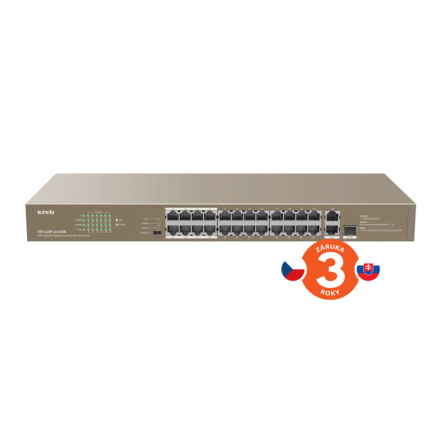 Tenda TEF1126P-24-410W PoE AF / AT switch - 24x PoE 100 Mb/s + 2x Uplink 1Gb/s RJ45/SFP,PoE+ 370W, 75011867