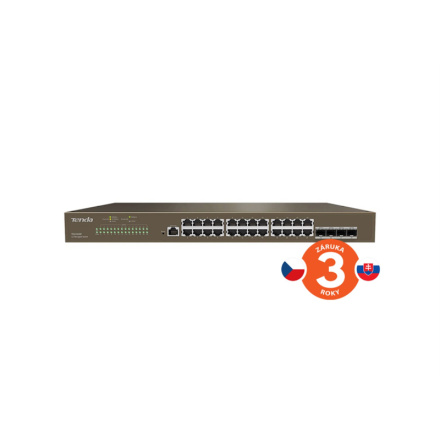 Tenda TEG3328F Gigabit L2 Managed Switch, 24x RJ45 1Gb/s, 4x SFP, STP, RSTP, MSTP, IGMP, VLAN, Rack, 75011924