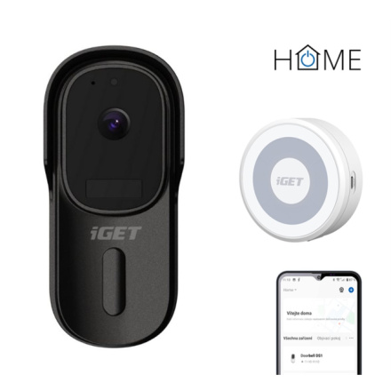 iGET HOME Doorbell DS1 Black + CHS1 White - WiFi bateriový videozvonek, set s reproduktorem, CZ app, 75020816
