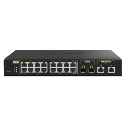 QNAP řízený switch QSW-M2116P-2T2S (16x 2,5GbE PoE+ RJ45 / 2x 10GbE RJ45 PoE++ / 2x 10GbE SFP+), QSW-M2116P-2T2S