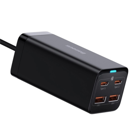 Baseus Rychlonabíječka do sítě GaN3, 2x USB-A, 2x USB-C 100W černá, 6953156209053