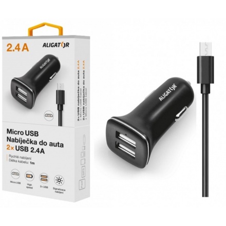 ALIGATOR Nabí. do auta microUSB 2,4A TCH černá, CHA0002