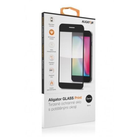 Aligator Ochranné tvrzené sklo GLASS PRINT, iPhone 14 Pro, černá, celoplošné lepení, GLP0187