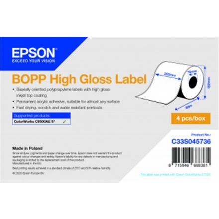 EPSON POKLADNÍ SYSTÉMY BOPP High Gloss Label Cont.R, 203mm x 68m, bílá C33S045736