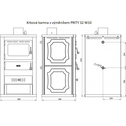 Krbová kamna s výměníkem PRITY S2 W10 černá, 237