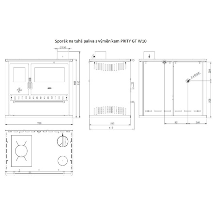 Sporák na tuhá paliva s teplovodním výměníkem PRITY GT W10 FI S DR, nerezová trouba, pravá, 7158, black