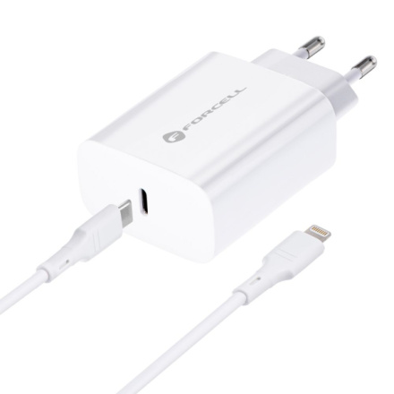 FORCELL F-ENERGY TFK-TC-20WPD travel charger Type C + cable Type C to Lightning PD QC4.0 3A 20W white 440721