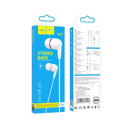 HOCO wire earphones Jack 3,5 mm with microphone M97 white 582136