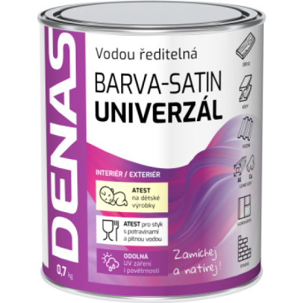 DENAS UNIVERZÁL-SATIN vrchní barva na dřevo, kov a beton, 0610 krémová, 0,7 kg
