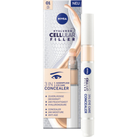 Nivea Hyaluron Cellular Filler Cushion Tónovací oční krém v houbičce 3v1, 01 světlý odstín, 4 ml