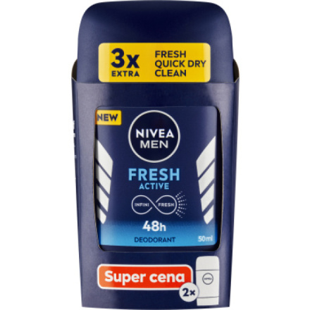 Nivea Men Fresh Active tuhý deodorant, 2× 50 ml deostick