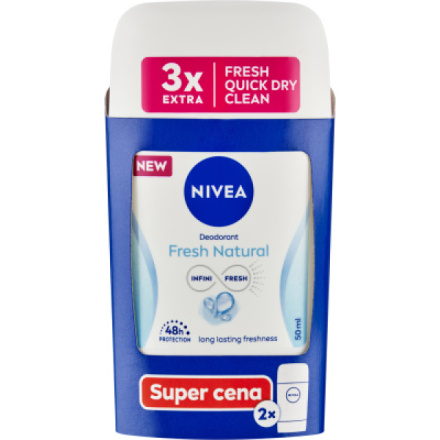 Nivea Fresh Natural tuhý deodorant, 2× 50 ml deostick